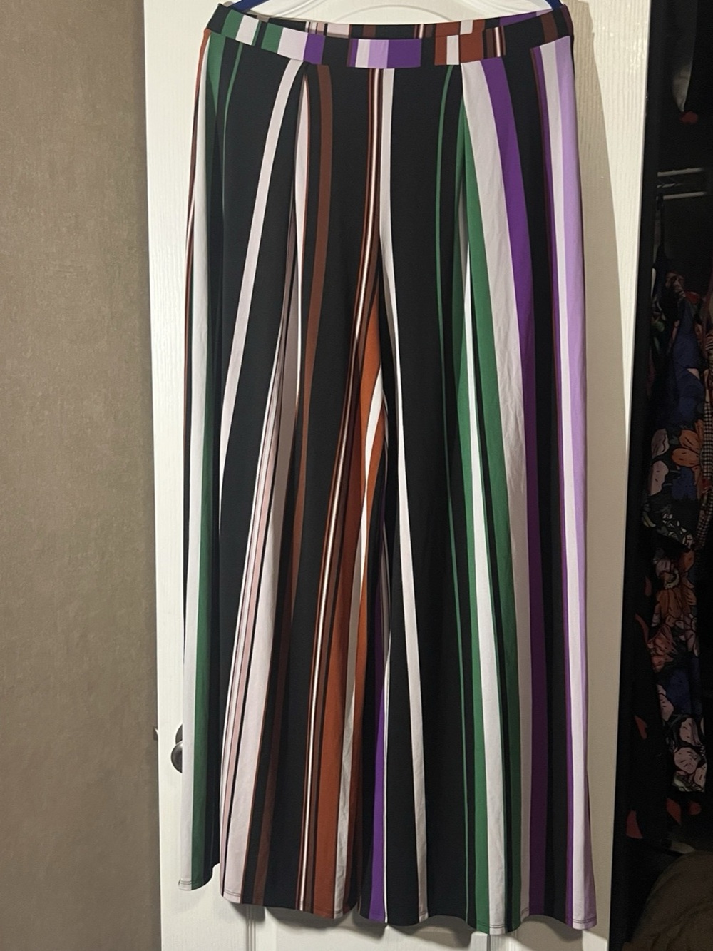 bar III Multicolor Striped Wide-Leg Pants Black & Purple Large